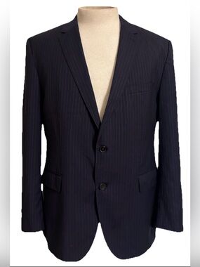Boss Hugo Boss Reda Super 110 Navy Pinstripe Two-Button Suit Jacket 44R